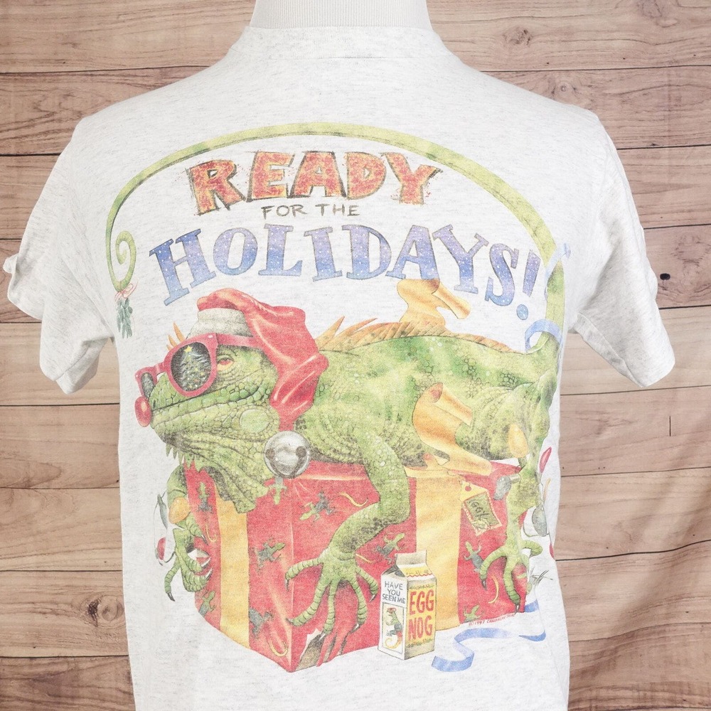 VINTAGE CARIBBEAN SOUL USA SINGLE‎ STITCH READY FOR THE HOLIDAYS IGUANA TSHIRT L